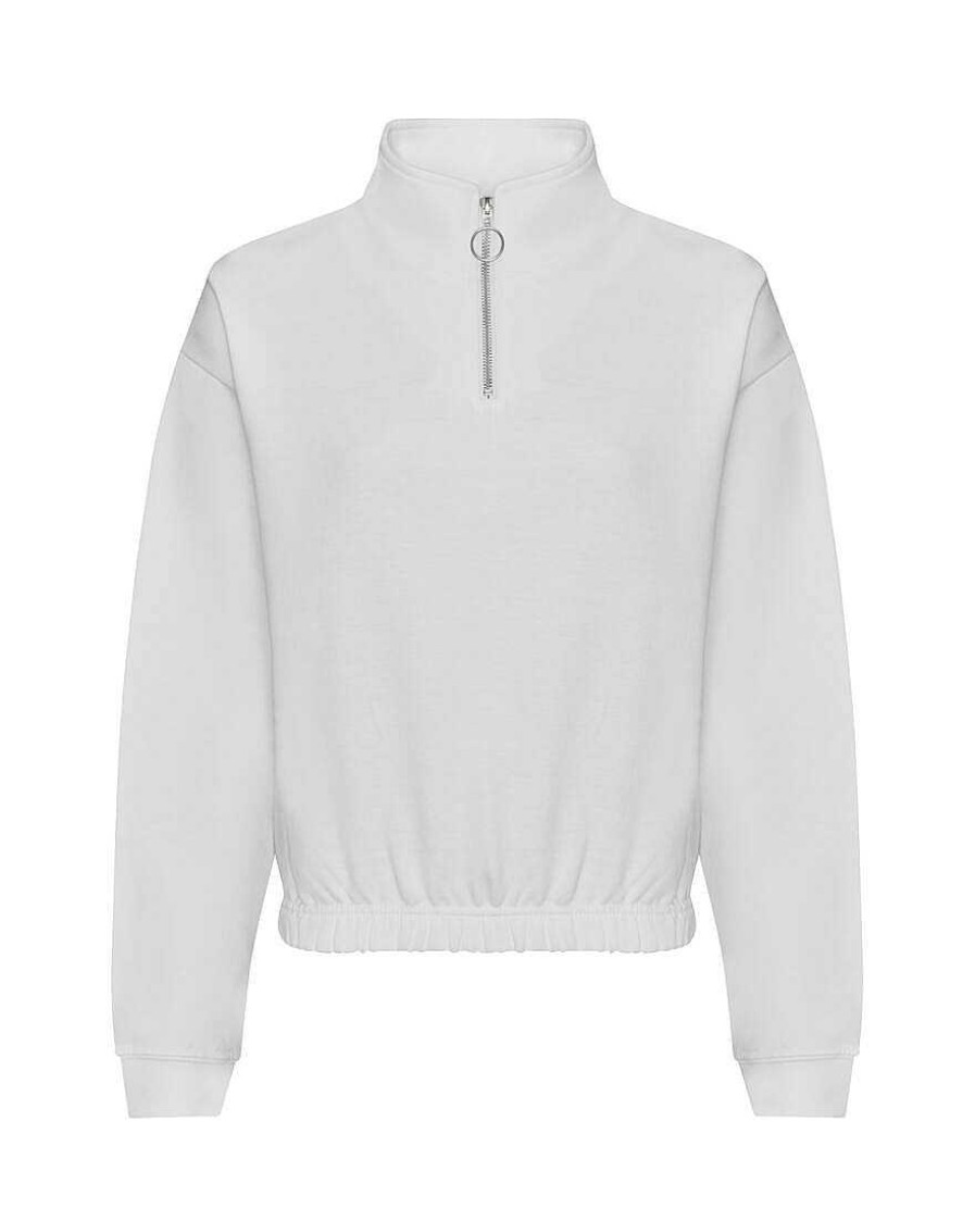 Ropa AWDis | Sudadera De Mujer Con Cuello Corto Y Cremallera Blanco