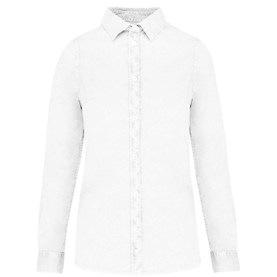 Organico Native Spirit | Camisa De Mujer De Algodon Organico - Efecto Delave Blanco