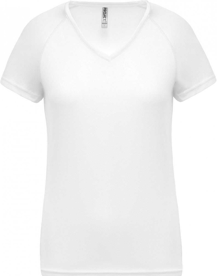 Ropa ProAct | Camiseta Deportiva De Manga Corta Con Cuello En V Para Mujer Blanco