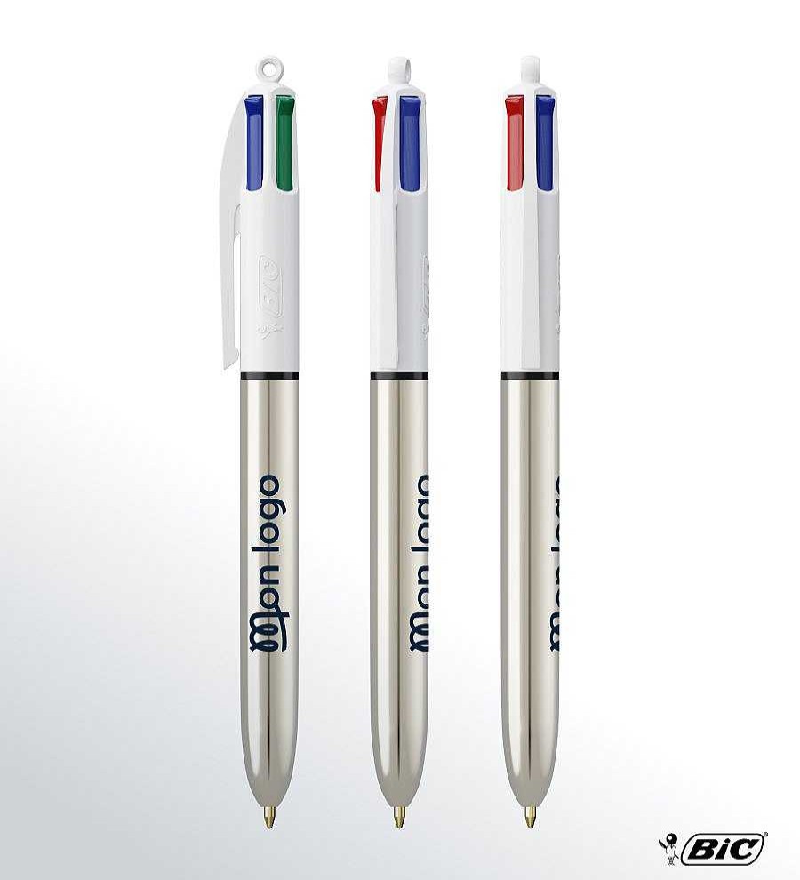 Accesorios BIC | Boligrafo Bic® 4 Color Shine Para Personalizar Blanco/Azul Metalico