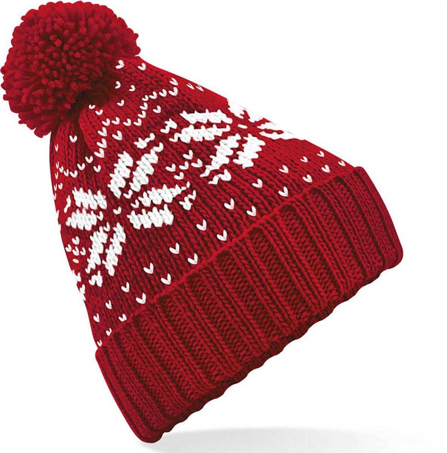 Accesorios Beechfield | Gorro Snowstar De Jacquard Negro / Rojo Clasico / Blanco