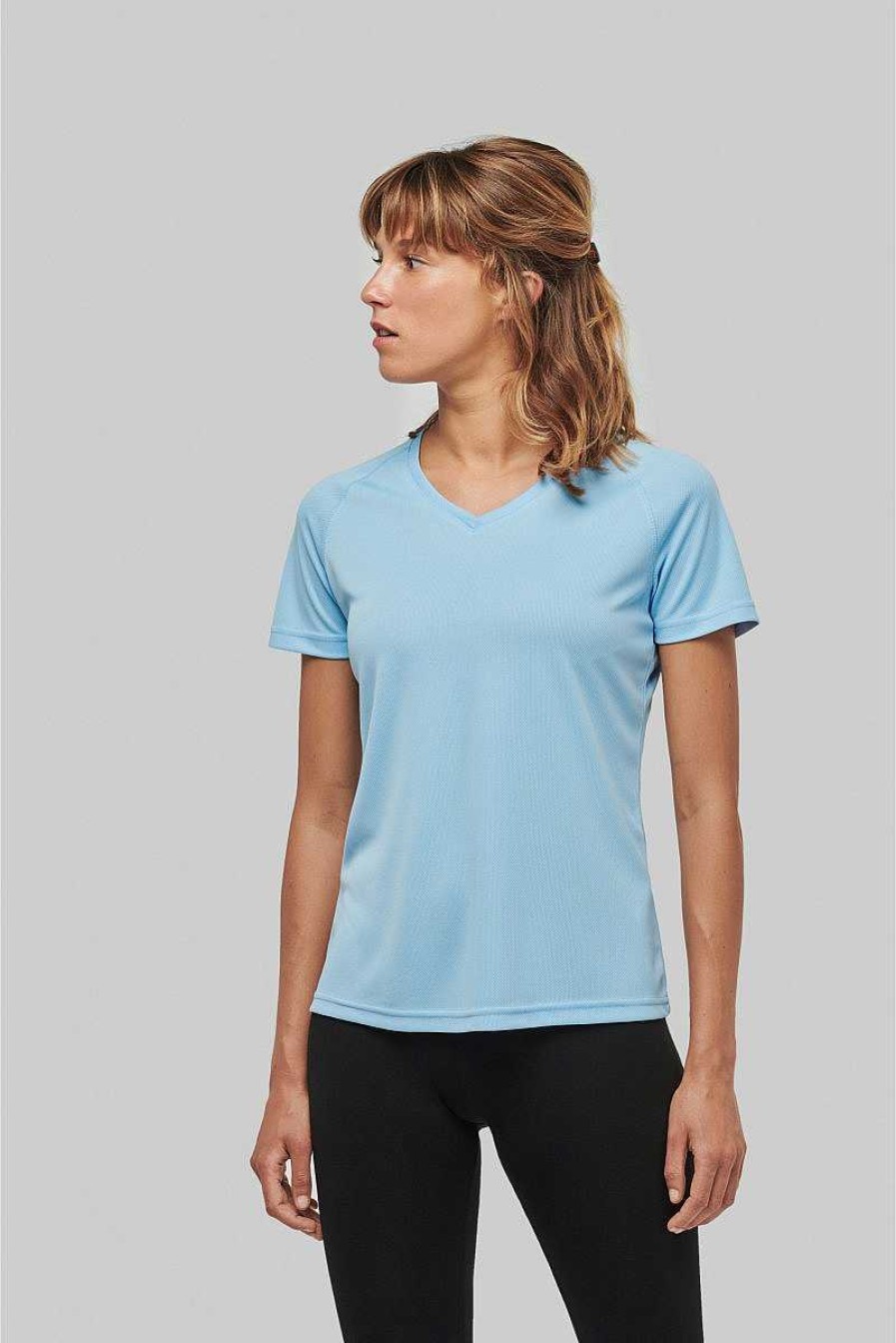 Ropa ProAct | Camiseta Deportiva De Manga Corta Con Cuello En V Para Mujer Blanco