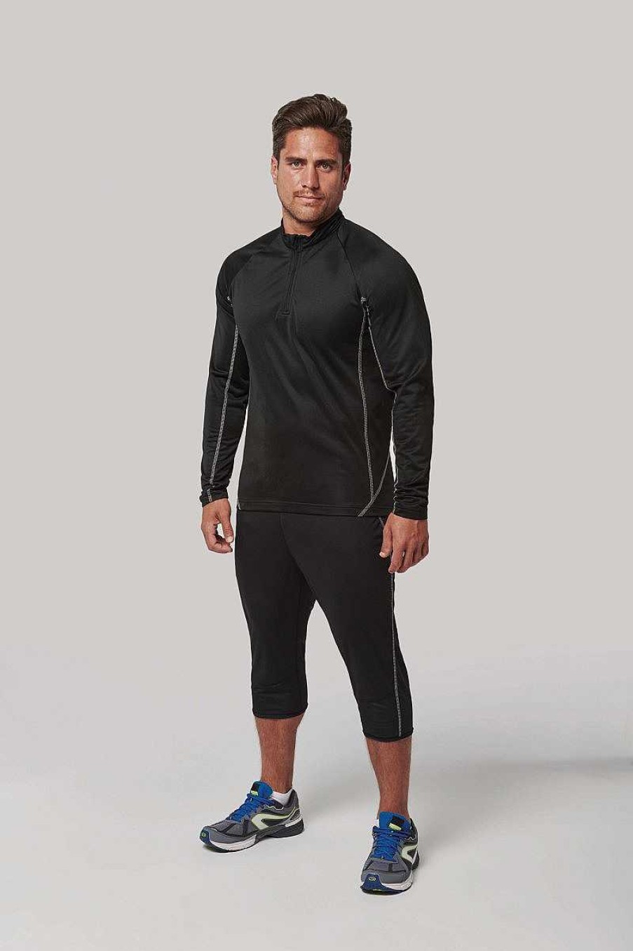 Deporte ProAct | Sudadera De Running Con Cremallera De 1/4 Para Hombre Personalizable Negro