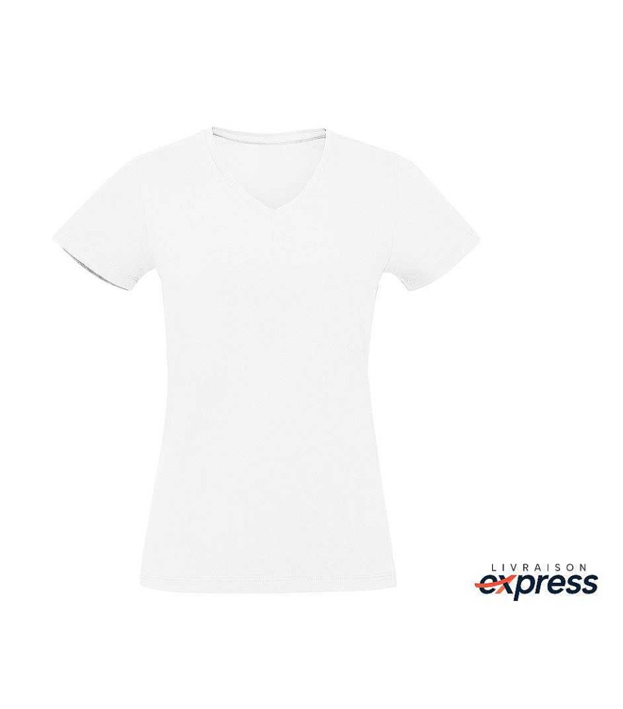 Ropa Mister Tee | Camiseta Mujer Con Cuello De Pico Entrega Urgente Blanco