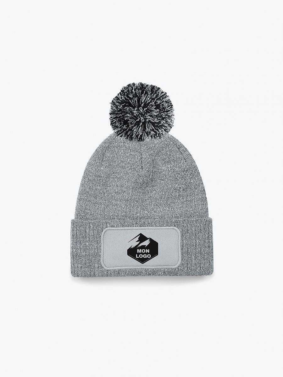 Accesorios Beechfield | Gorro Pompon Personalizado - Parche Snowstar Negro / Gris Grafito