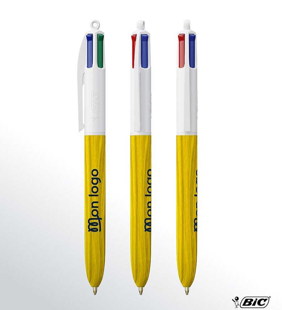 Accesorios BIC | Boligrafo Bic® 4 Colores Estilo Madera Para Personalizar Blanco/Bois