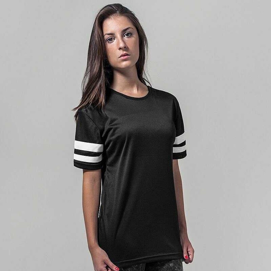 Ropa Build Your Brand | Camiseta De Mujer Extragrande Para Personalizar: Tejido Transpirable Y Mangas En Contraste Blanco Negro