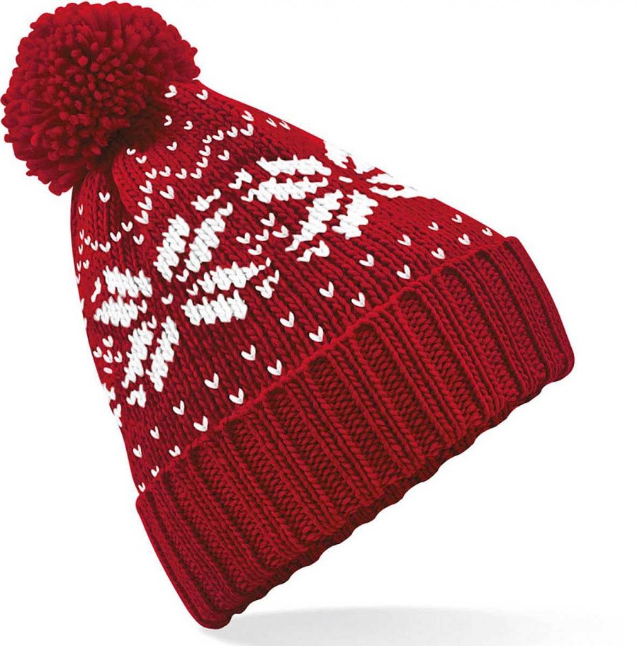 Accesorios Beechfield | Gorro Snowstar De Jacquard Negro / Rojo Clasico / Blanco